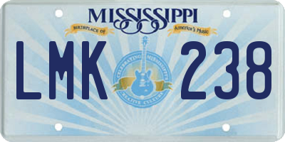 MS license plate LMK238