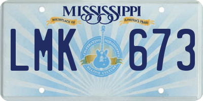 MS license plate LMK673