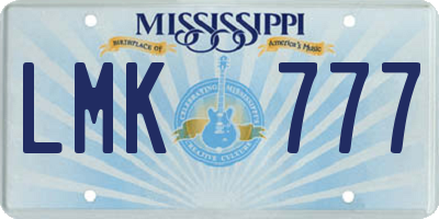 MS license plate LMK777