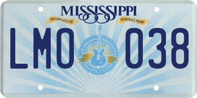 MS license plate LMO038