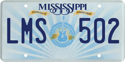 MS license plate LMS502