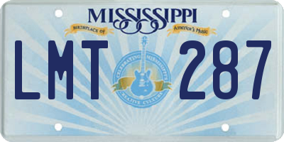 MS license plate LMT287
