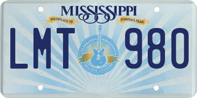 MS license plate LMT980