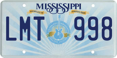 MS license plate LMT998