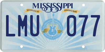 MS license plate LMU077