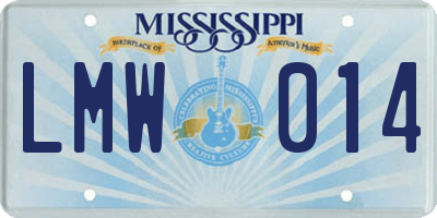 MS license plate LMW014
