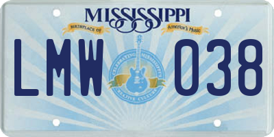 MS license plate LMW038