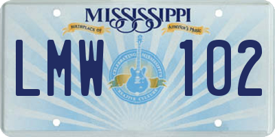 MS license plate LMW102