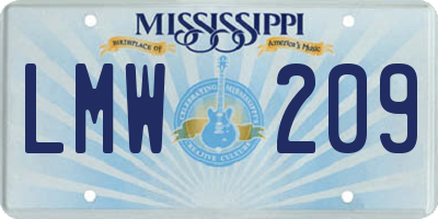 MS license plate LMW209