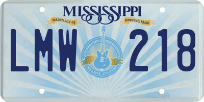 MS license plate LMW218