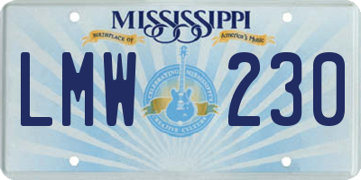 MS license plate LMW230