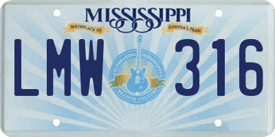 MS license plate LMW316