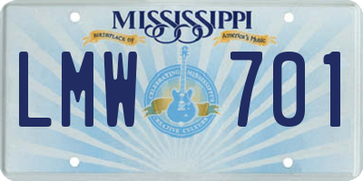 MS license plate LMW701