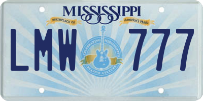 MS license plate LMW777