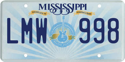 MS license plate LMW998