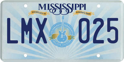 MS license plate LMX025