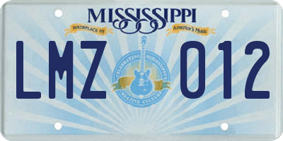 MS license plate LMZ012