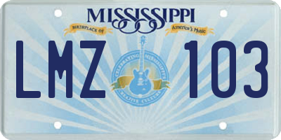 MS license plate LMZ103