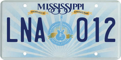MS license plate LNA012