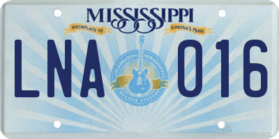 MS license plate LNA016