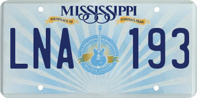 MS license plate LNA193
