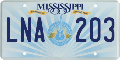 MS license plate LNA203