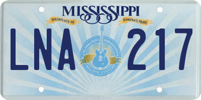 MS license plate LNA217