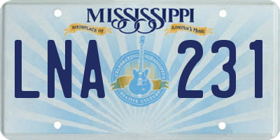 MS license plate LNA231