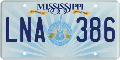 MS license plate LNA386