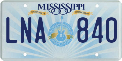 MS license plate LNA840
