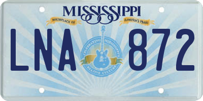 MS license plate LNA872
