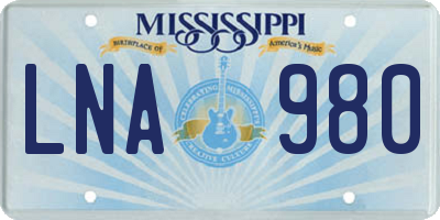 MS license plate LNA980