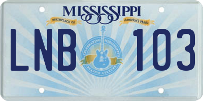 MS license plate LNB103