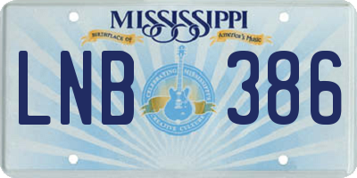 MS license plate LNB386
