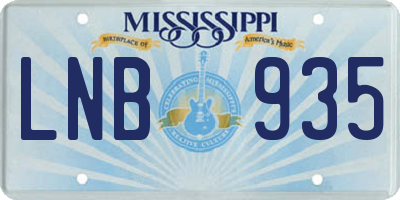 MS license plate LNB935