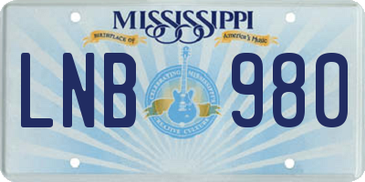 MS license plate LNB980