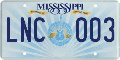MS license plate LNC003