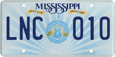MS license plate LNC010