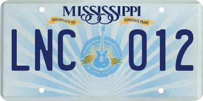 MS license plate LNC012