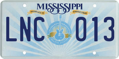 MS license plate LNC013