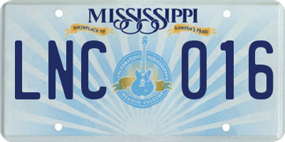 MS license plate LNC016