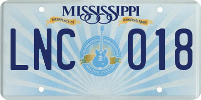 MS license plate LNC018