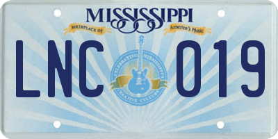 MS license plate LNC019