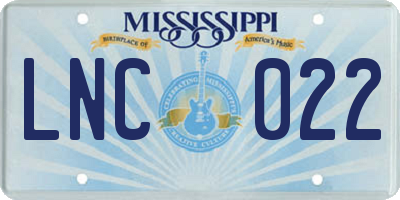 MS license plate LNC022