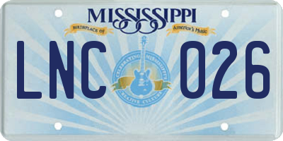MS license plate LNC026