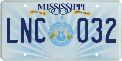 MS license plate LNC032