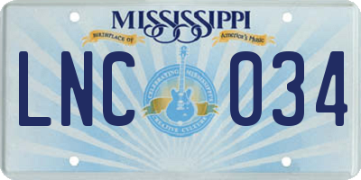 MS license plate LNC034