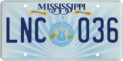 MS license plate LNC036