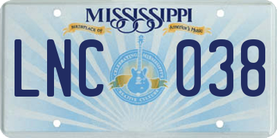 MS license plate LNC038