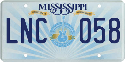 MS license plate LNC058